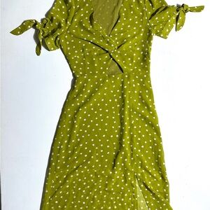 J.O.A. Olive Green Polka Dot Midi Dress